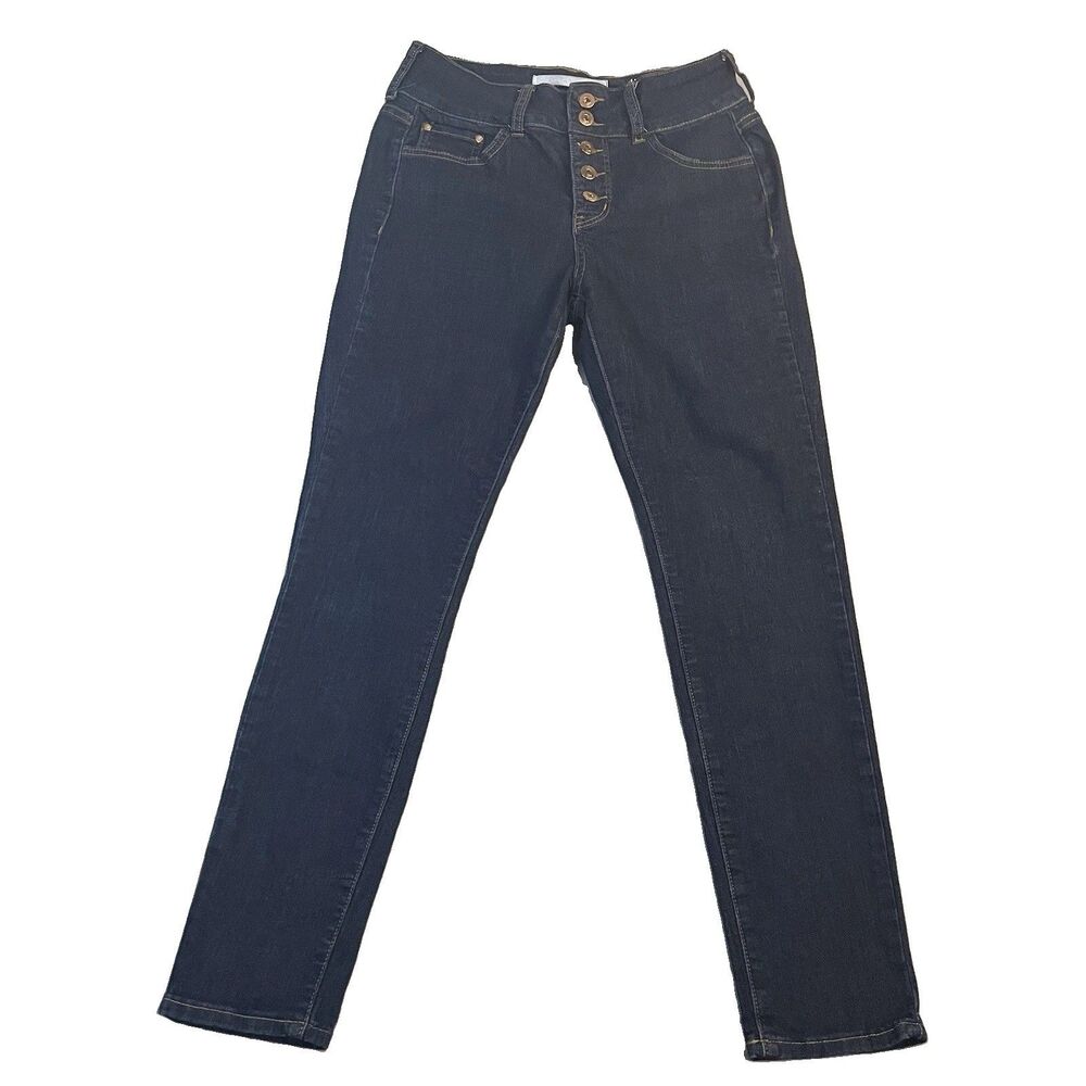 !iT HELENA JEANS High Rise Skinny Dark Wash Jeans Size 6 Exposed Button Fly